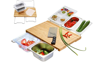 Durable Bamboo Cutting Board Set with 4 Container